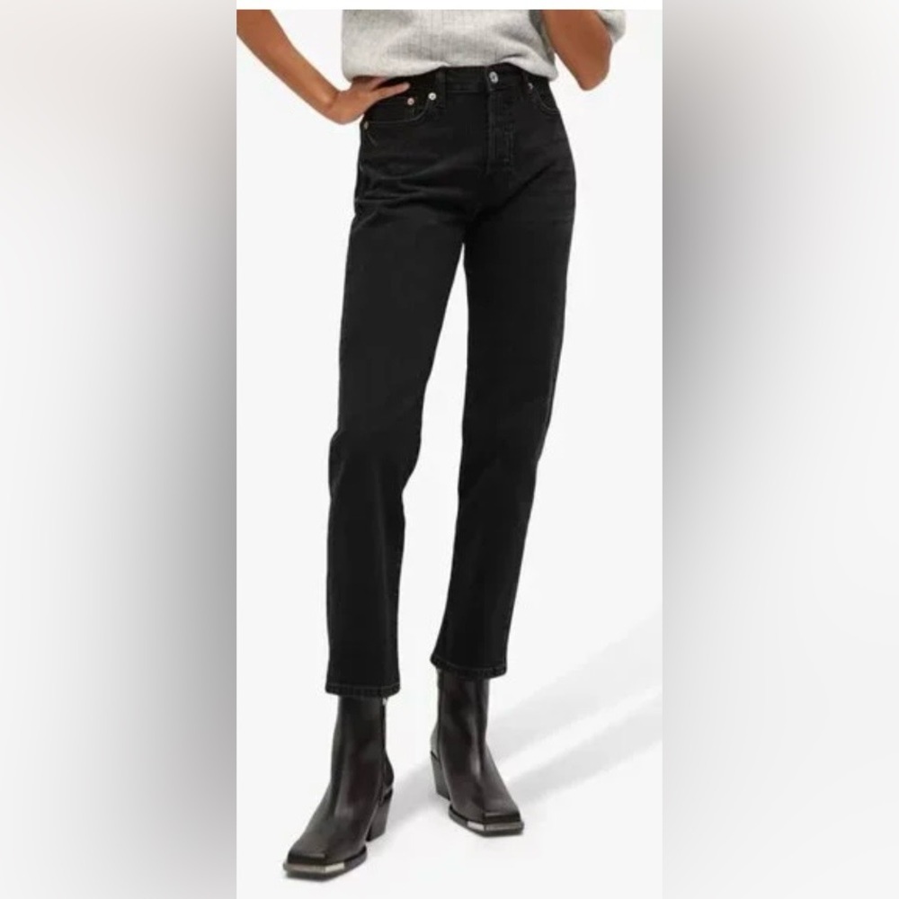 Mango Women’s Mar Black Straight-Leg Button Fly Ankle Jeans Size 8